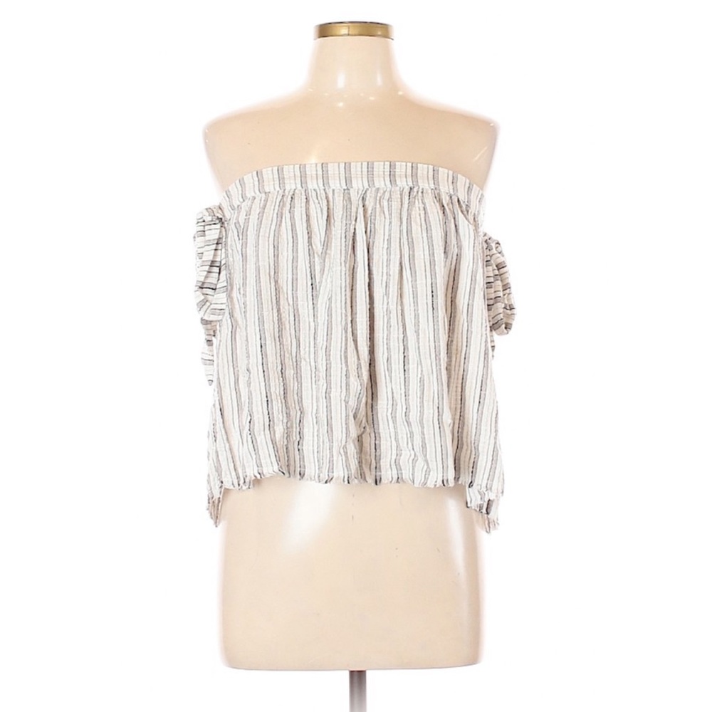 Blue Life Planet Blue Tie Off Shoulder Natural Stripe Tube Top Tunic Tank